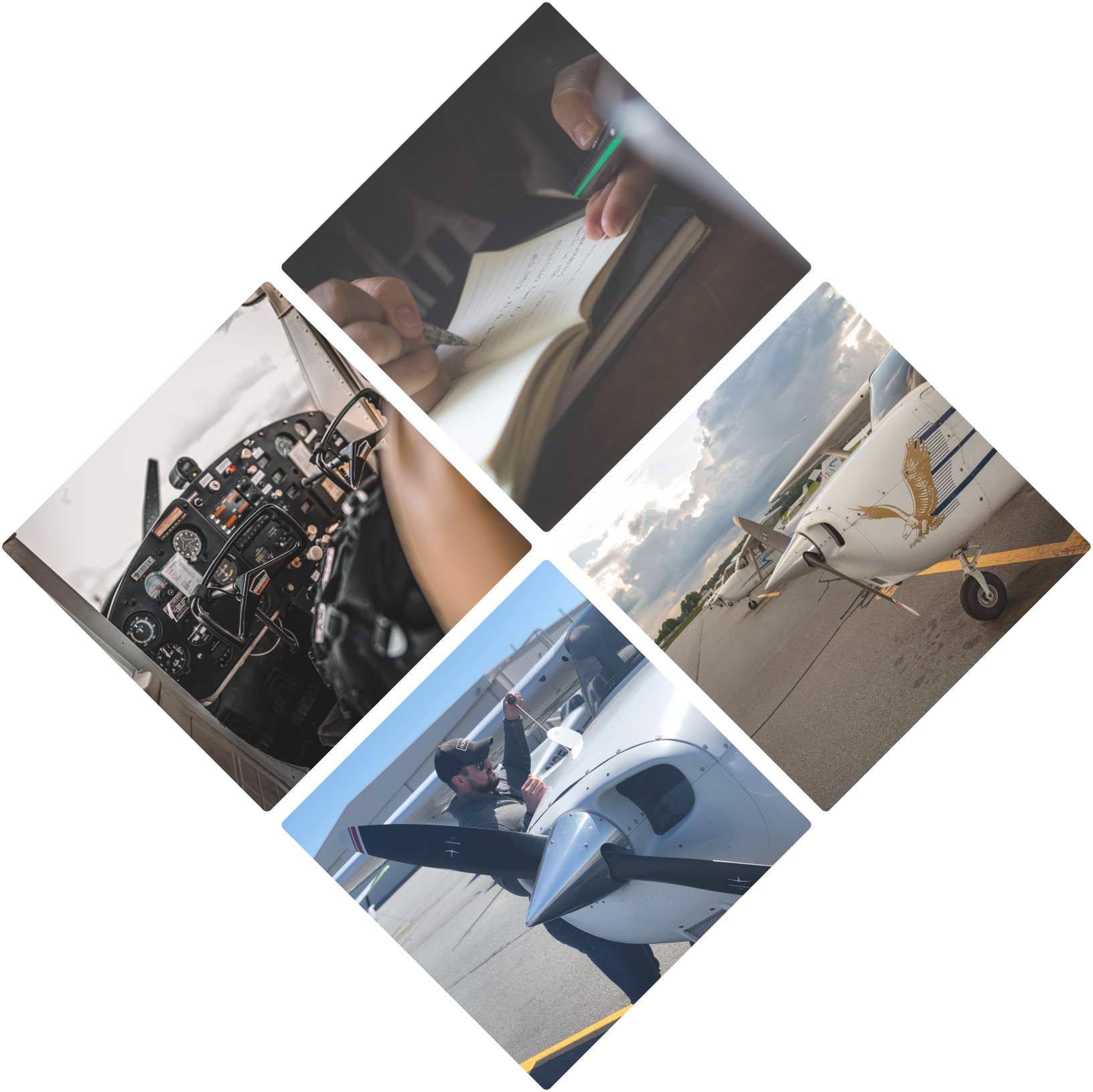 Superior Flight School collage - interior and exterior shots of small plane and pilot