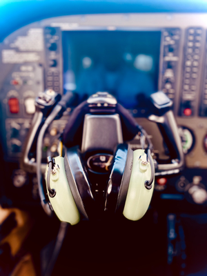 Headset on yoke of cessna